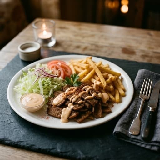 Vegansk Kebabtallrik Med Pommes